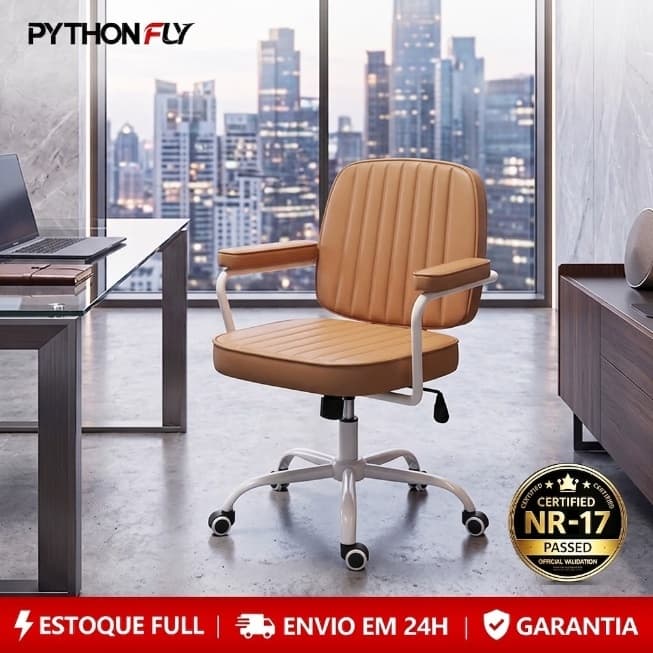 Cadeira De Escritório Giratória Cadeira de Diretor Retrô Luxuosa em Couro, Giratória e Ergonômica para Escritório