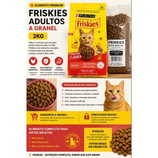 2KG RAÇAO FRISKIES  A GRANEL SABORES DO MAR E DELICIA DA GRANJA