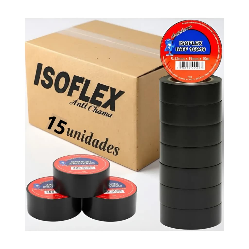 Kit 10 Fitas Isolantes 15 Metros Antichama Preta 10m