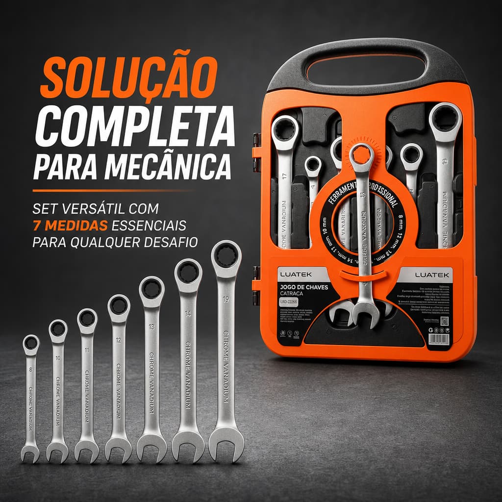Jogo Chave Combinada Catraca Articulada 7 Peças 08 A 19mm