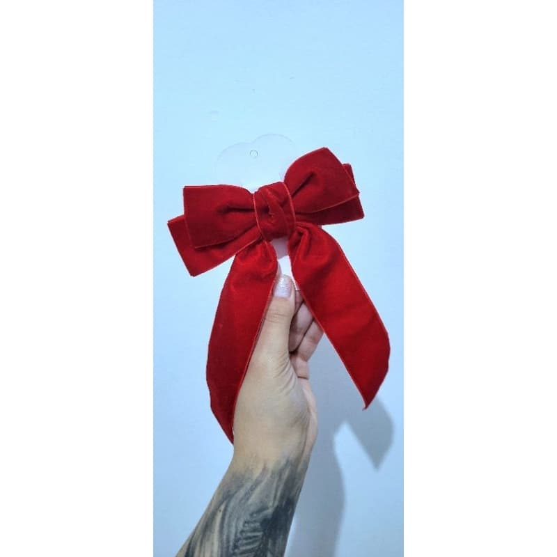 Laço de cabelo Vermelho/Adulto/infantil, modelo coquette, com pontas, fita de veludo/presilha de cabelo