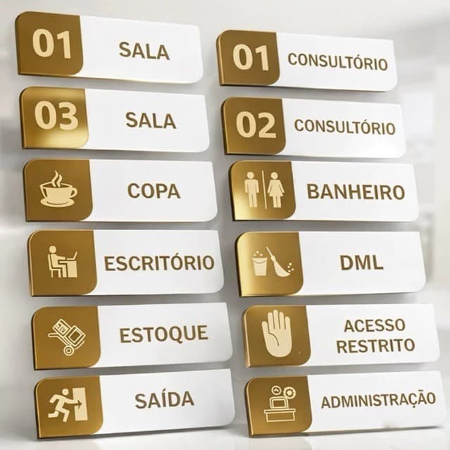 Placa de Porta Personalizada Acrílico Dourado Sala Escritório Consultório