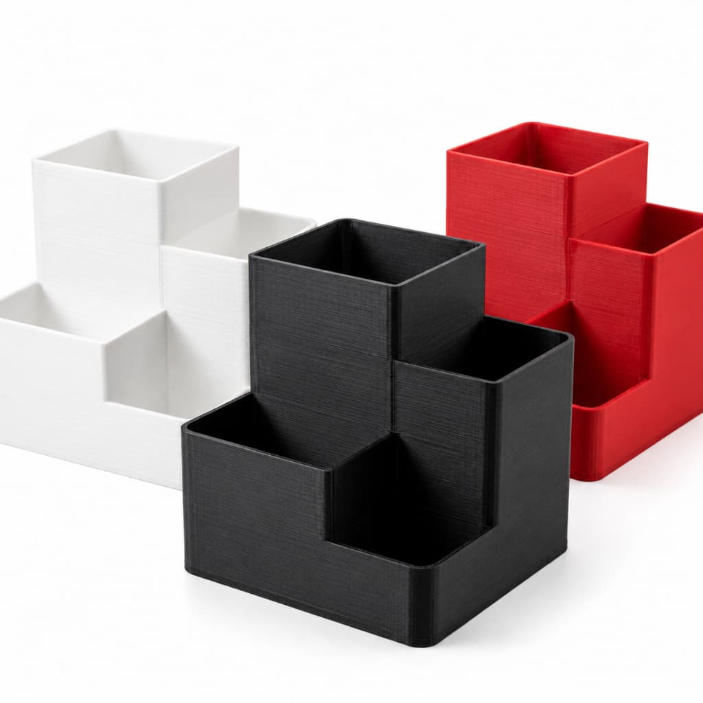 Kit 1 2 ou 3 Unidades Organizador de Mesa Porta Canetas Lápis 4 Compartimentos Preto Vermelho Bran