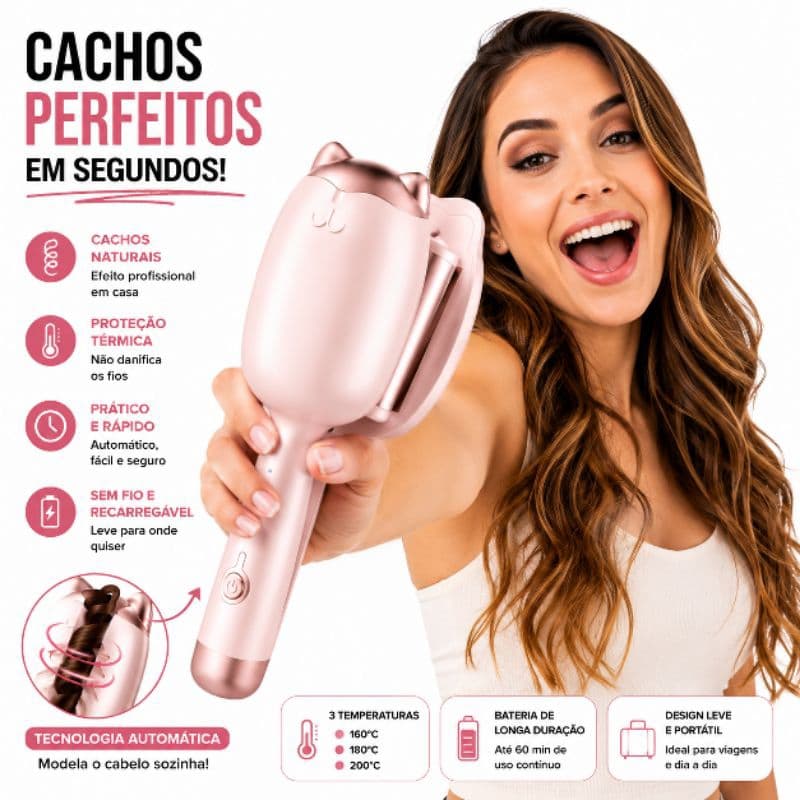 Modelador de Cachos Automático Ondulador de Cabelo Portátil Para Ondas e Cachos Práticos Fácil de Usar