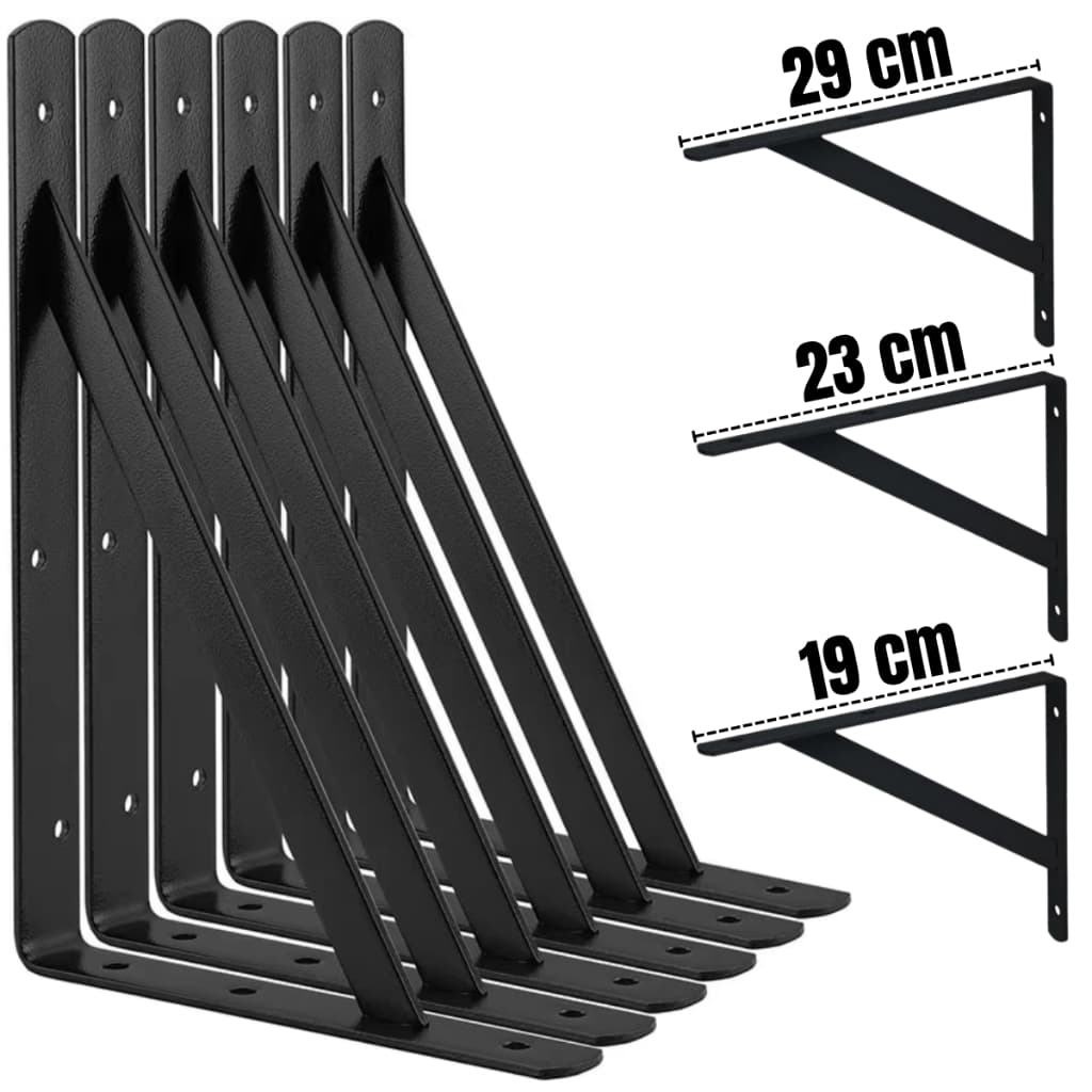 Kit 2 a 20 Suportes Mão Francesa Preta 29cm/23cm/19cm Cantoneira Reforçada