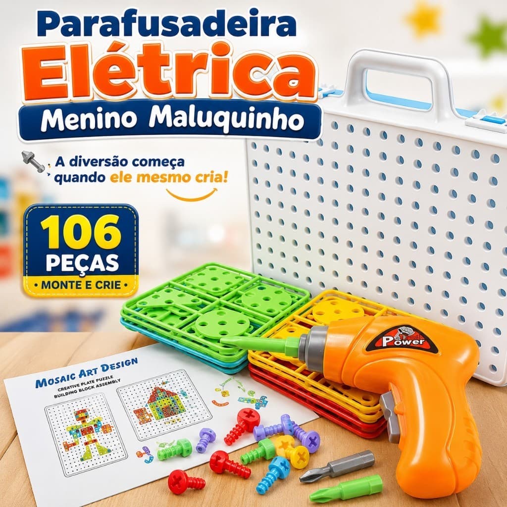 Ferramenta Infantil Maleta Brinquedo Montar Parafusadeira Elétrica Educativo Criativo