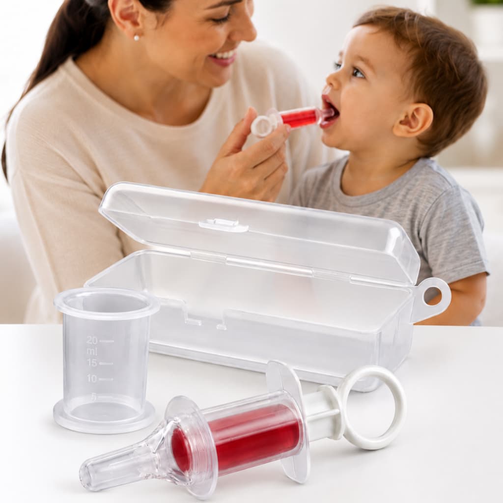 Clingo Dosador De Remédio Medicamentos Bebê 10ml Com Copo Medidor 20ml Bico De Silicone Macio E Estojo