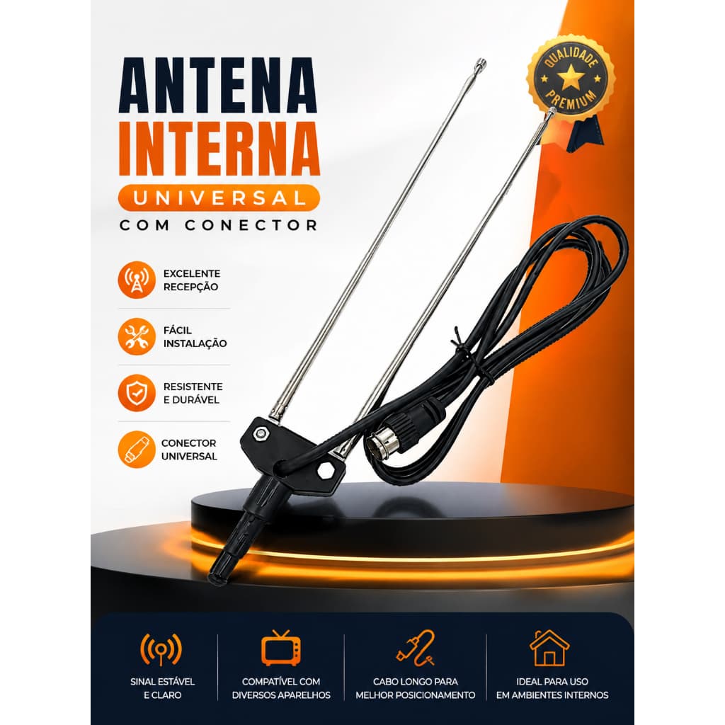 Antena Interna Tv Televisão Vhf Uhf Cabo Coaxial 1m Premium