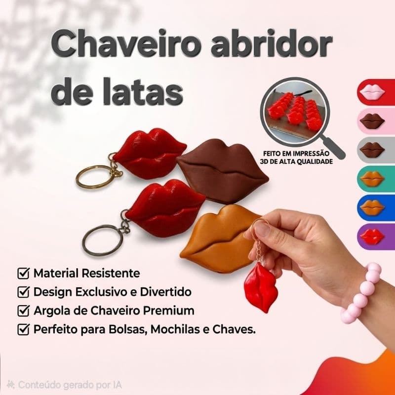 Chaveiro Abridor de Lata Beijo | Abridor de Latas Portátil | Chaveiro Presente