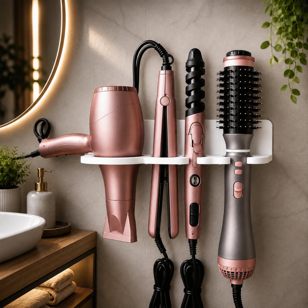 Suporte de Parede 4 em 1 – Secador, Chapinha, Babyliss e Escova Elétrica