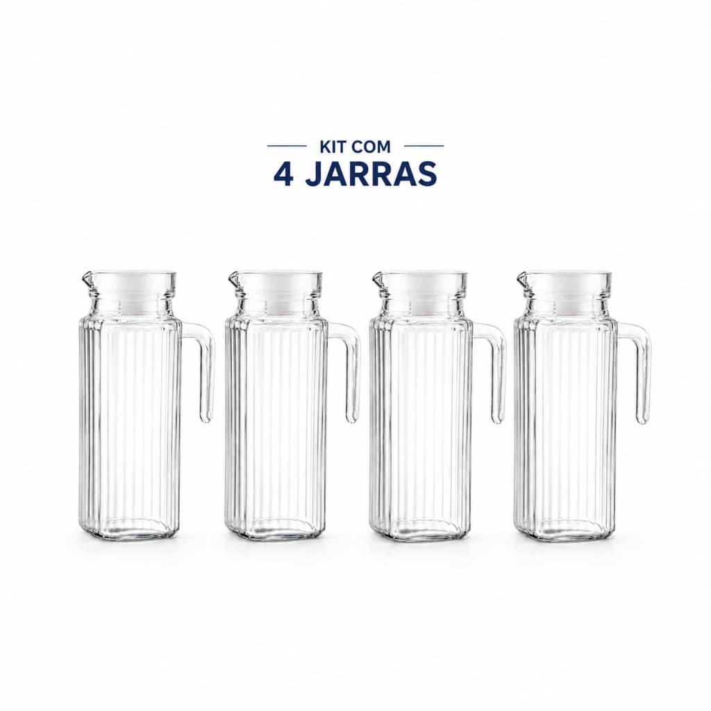Kit 4 Jarras Vidro Suiça e Luxo Transparente 1Litro Com Tampa Resistente e Vidro Reforçado Cozinha Sucos Agua