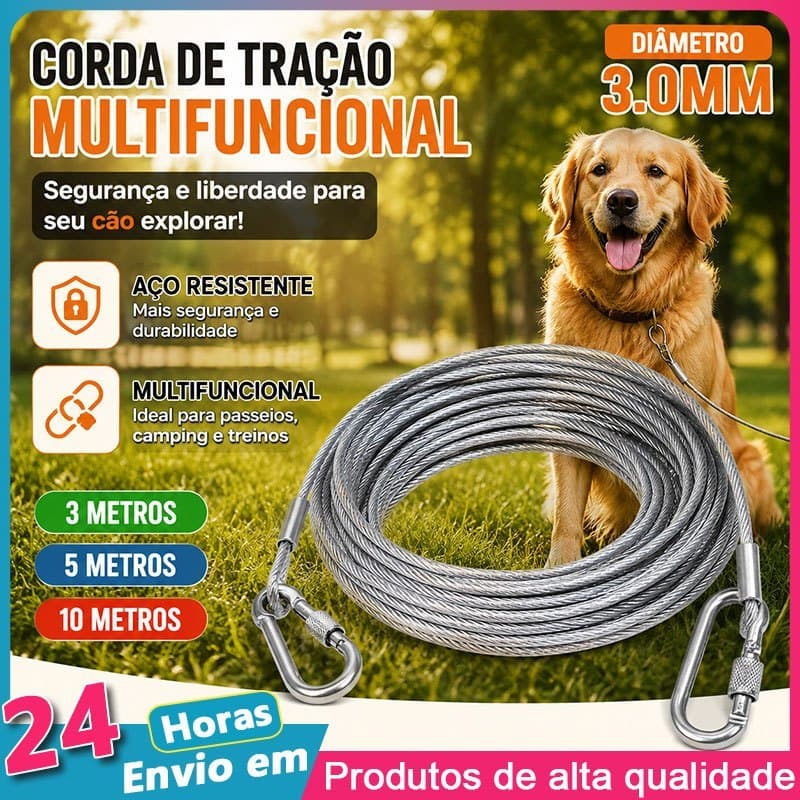 Cabo de Aço para Cachorro 3m 5m 10m Reforçado Guia para Passeio Quintal  anti-ferrugem  para cães pequenos/médios