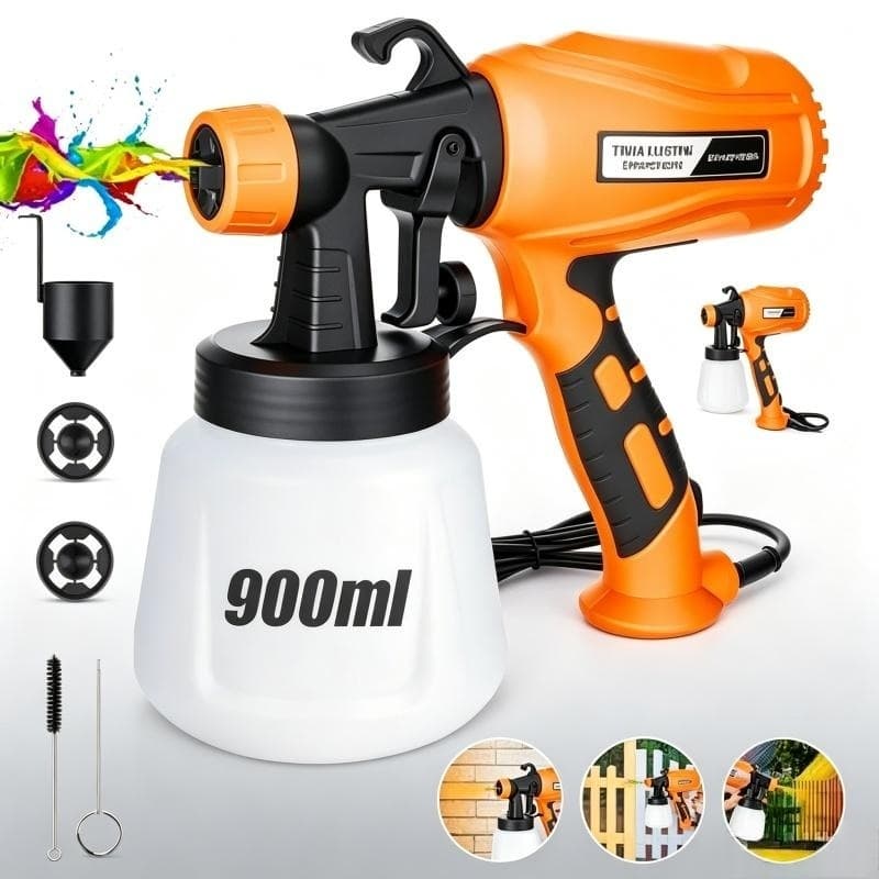 STARMEGA 900ML Pistola de Pintura Elétrica 600W Profissional - Suporta 80 DIN/S e Látex com 3 Bicos
