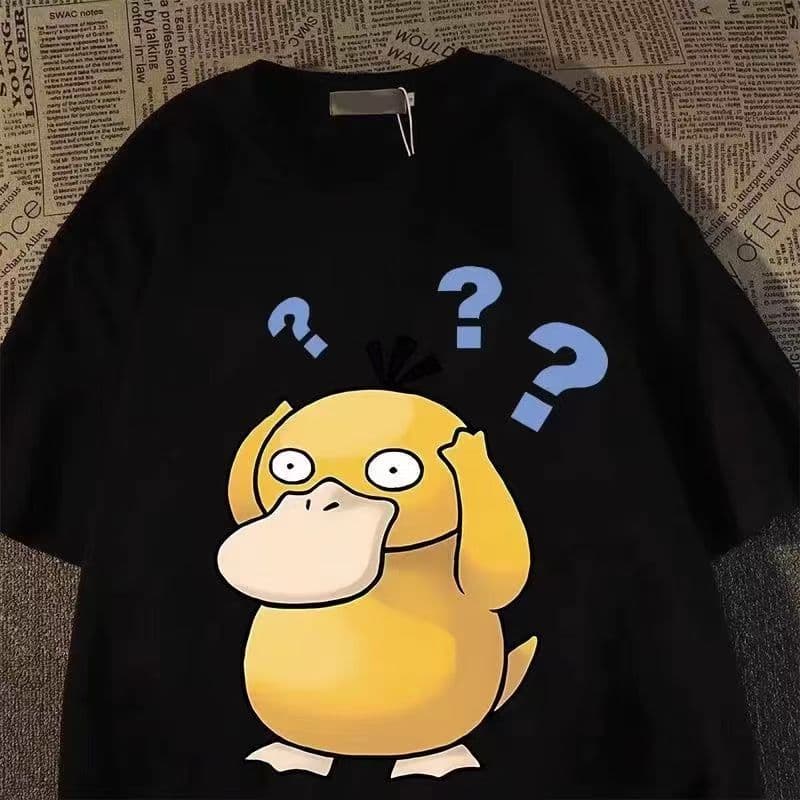 Camiseta Feminina Psyduck Pokémon Estampa Divertida Preto Branco Jovem