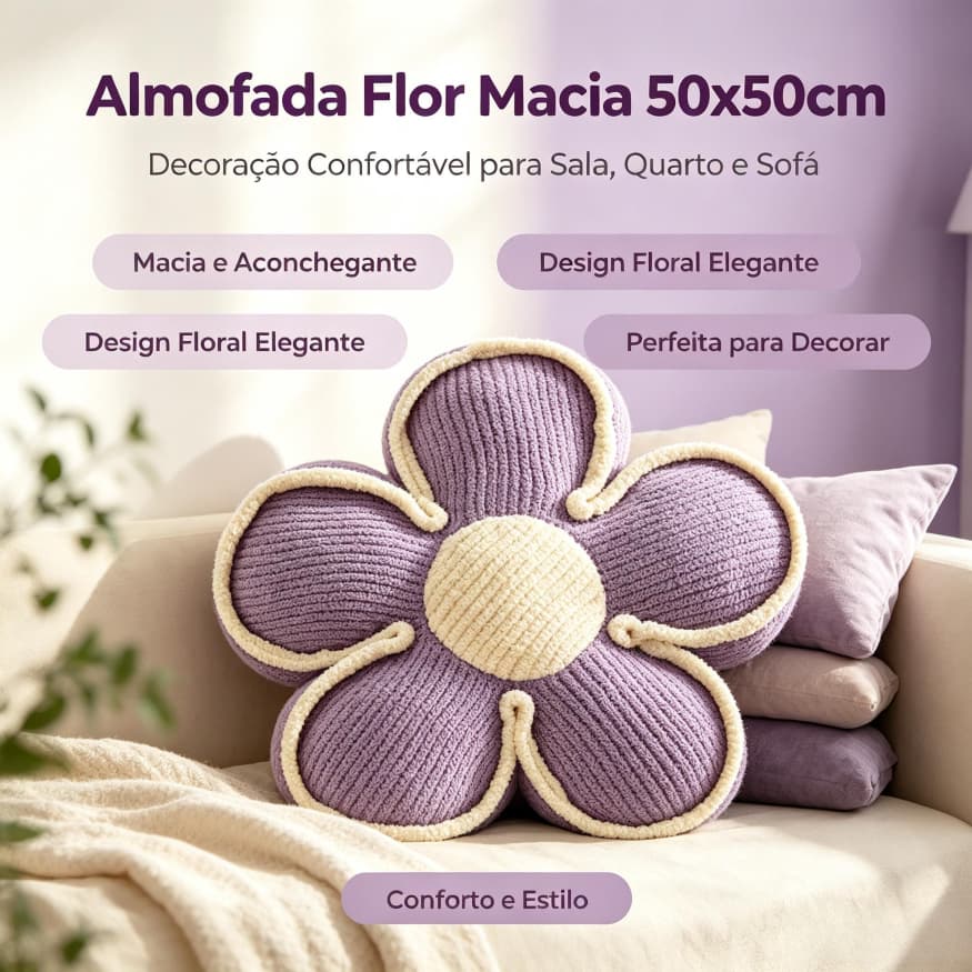Almofada Decorativa Flor Macia 50x50cm para Sala Sofá Cama Multiuso Colchonete Confortável para Pet Pequeno
