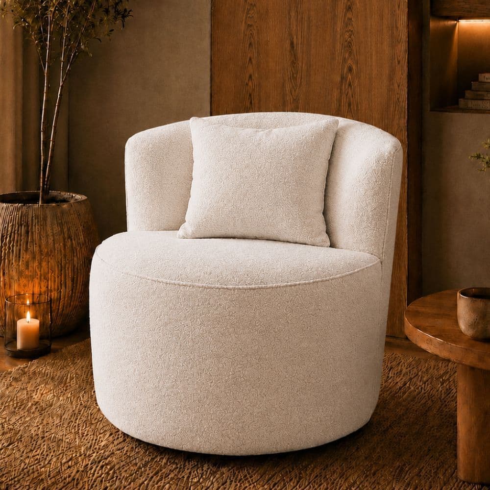 Poltrona Orgânica Park Elegante Estofada com Almofada Macia para Sala Quarto e Closet Boucle Off White