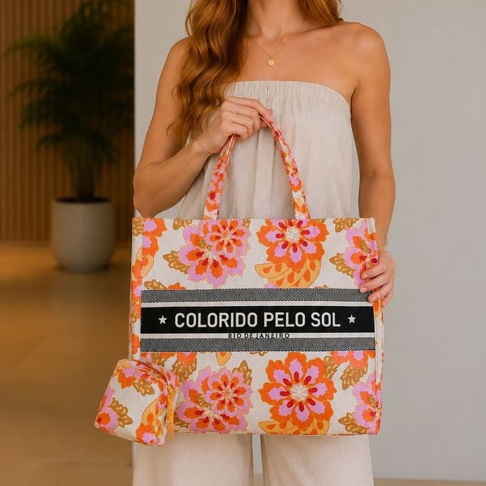 KIT Bolsa Feminina Estampada colorida acompanha Necessaire | Leve e Espaçosa