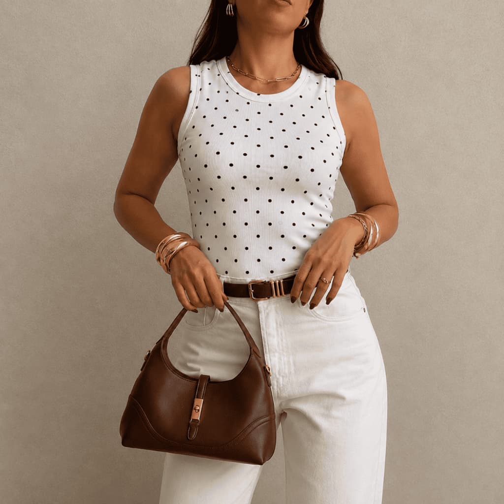 Regata Feminina Canelada Poá Blusa Sem Manga Justa Cropped Ribana Estampada Moda Casual Verão