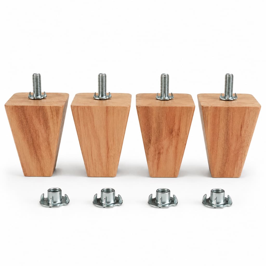 Kit Pé para Móveis Madeira de Lei l Trapézio 6cm Rosca 1/4 Ajustável para Cama Box Sofá Móveis | Reforçado Regulável