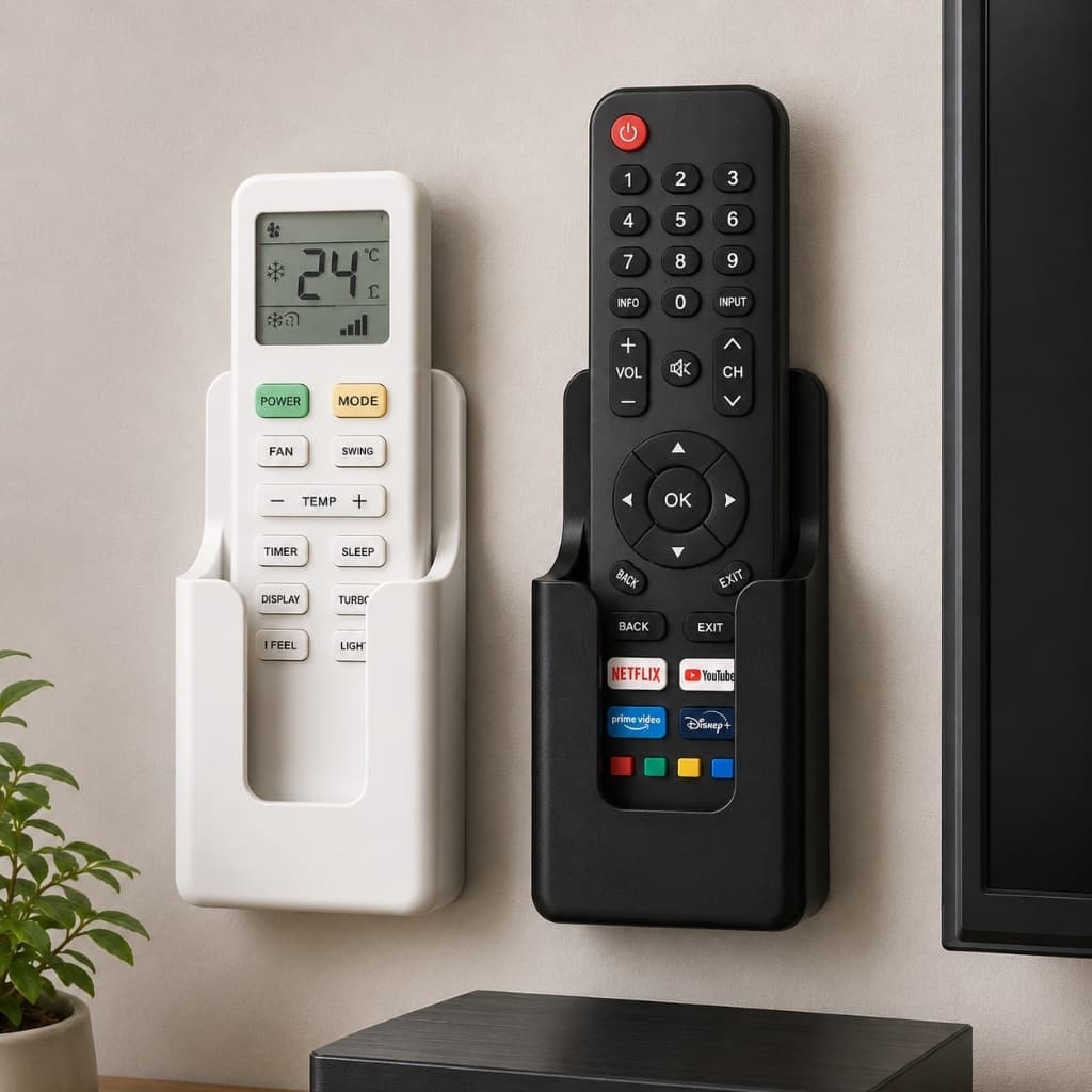 Kit 2 Suporte De Parede Controle Remoto Universal Organizador Porta Controle Ar TV Preto Branco