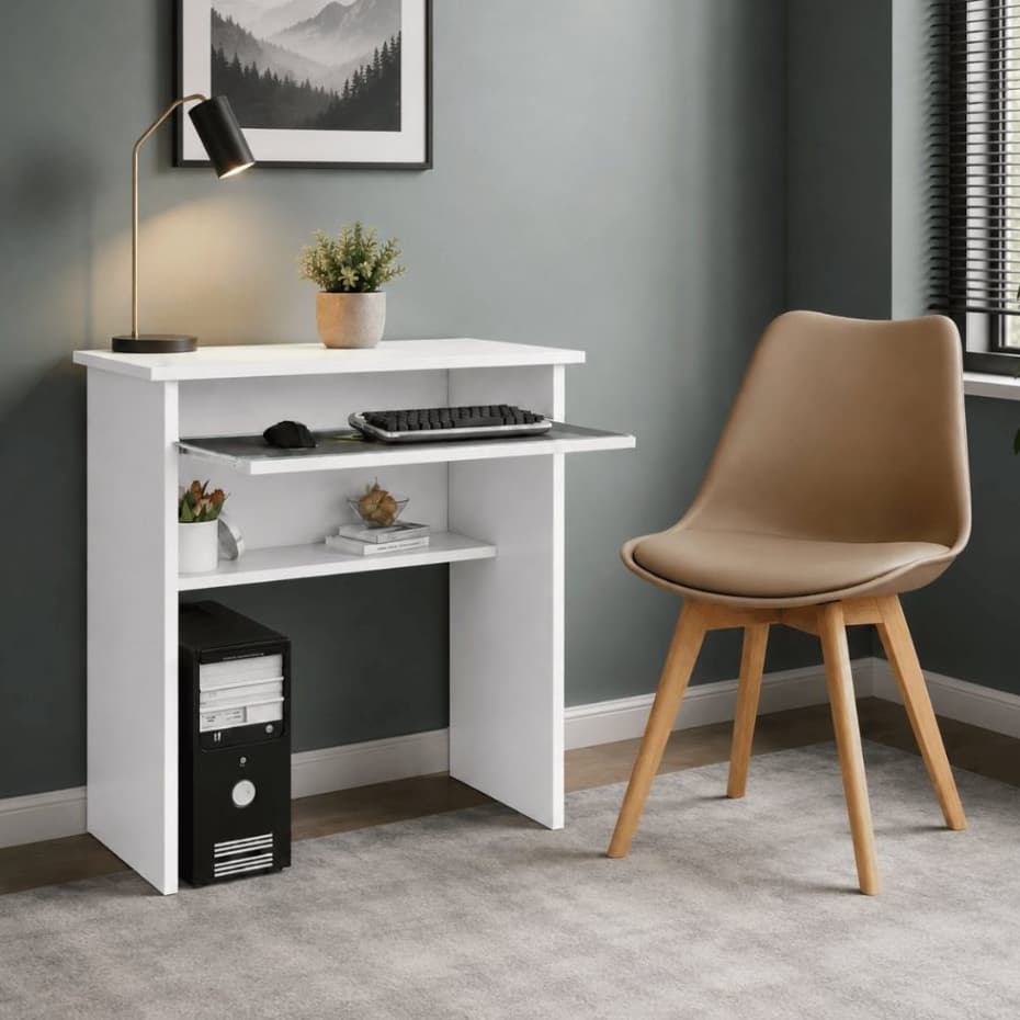 Kit Mesa Para Computador Com Gaveta Suporte Teclado E Cadeira Home Office Estudo Escritório Compacta