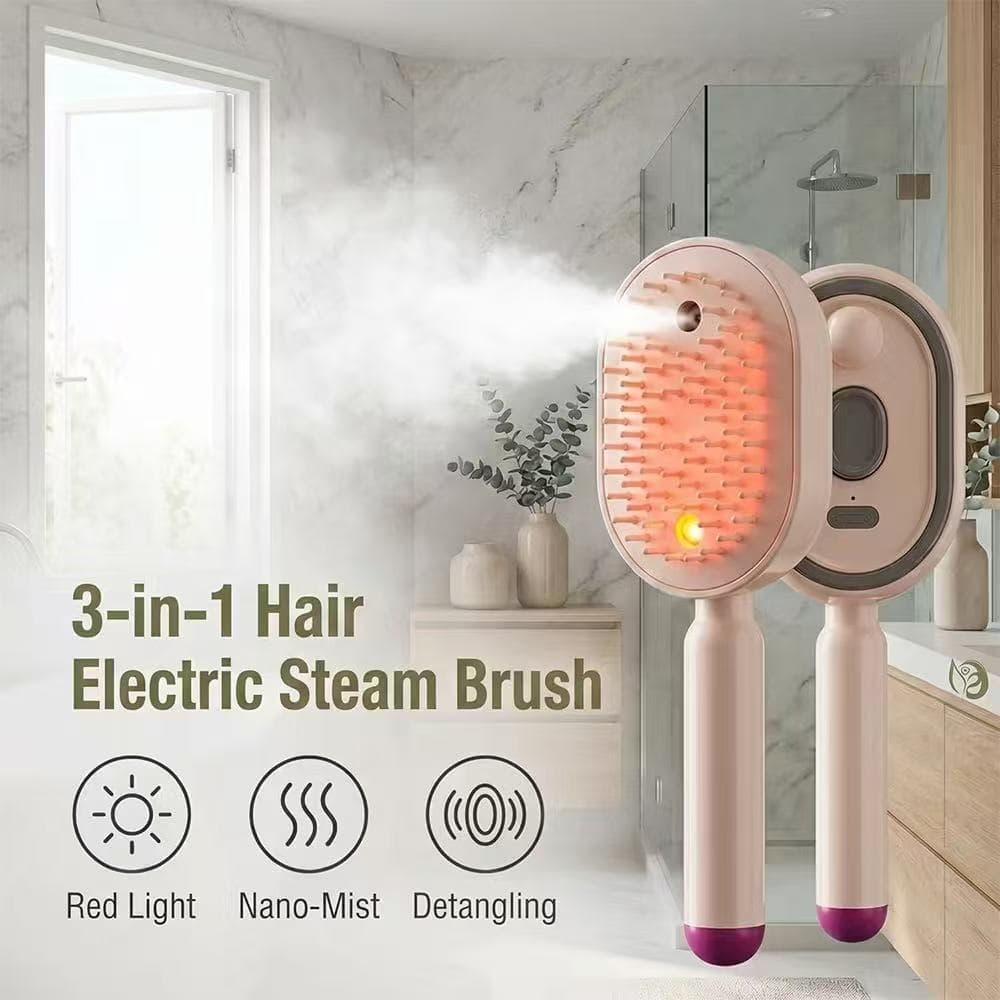 Escova De Cabelo Elétrica A Vapor 3 Em 1 , Alisador Recarregável Com Spray De Névoa , Almofada Desembaraçadora , Pente D