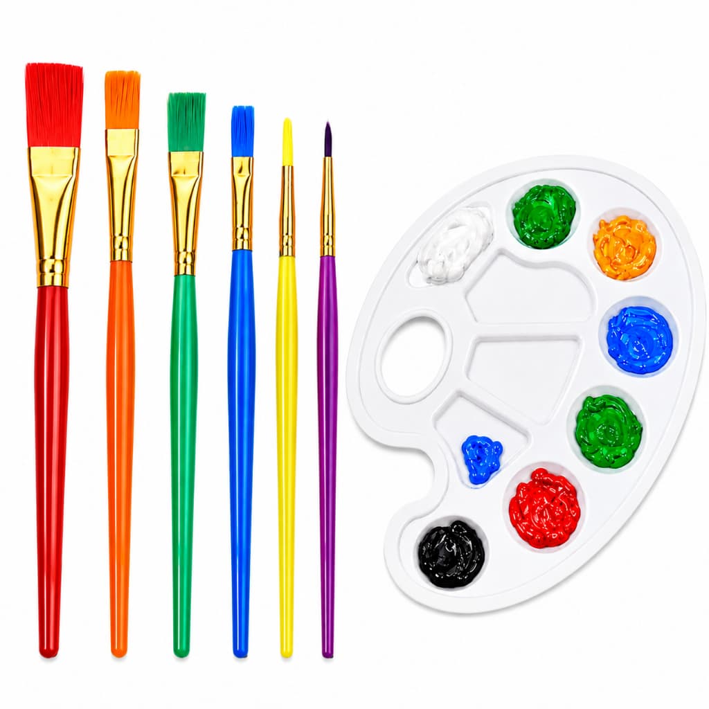 Kit Pintura Com 6 Pincéis e 1 Paleta Para Pintura Tinta Guache OIeo Escolar Artesanatos
