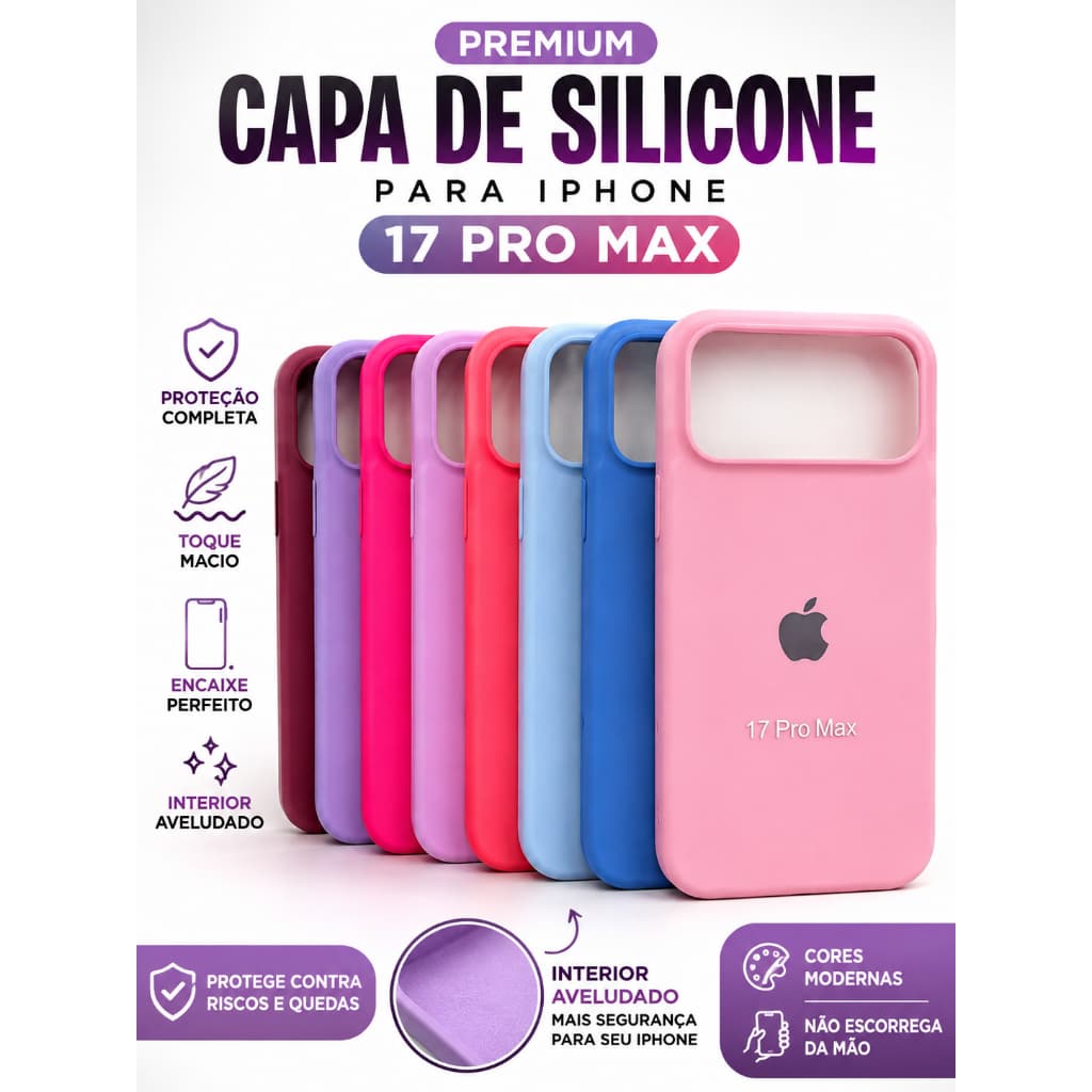 Capinha de Silicone para Iphone 17 Pro Max com Proteção Aveludada Interna