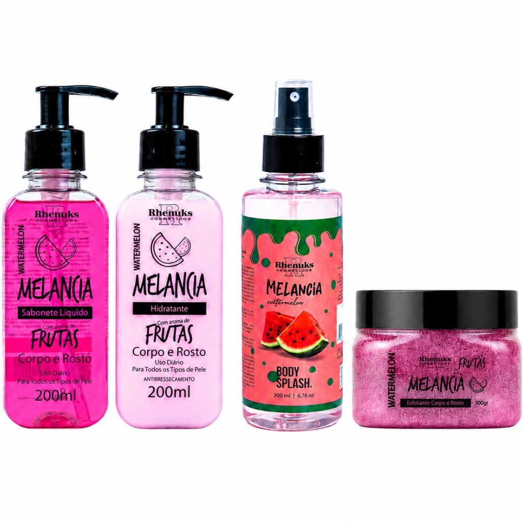 Kit Melancia 4 Produtos Rhenuks Hidratante, Sabonete, Esfoliante e Body Splash