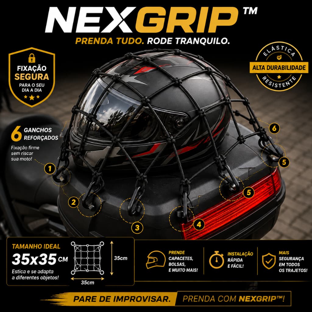 NexGrip Rede Elástica Aranha 35x35cm 6 Ganchos Moto