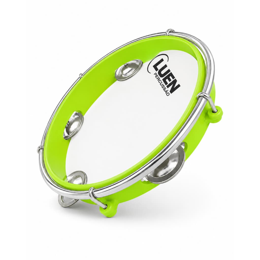 Pandeiro 8" ABS Plat. Inox Junior Infantil Pele Cristal Luen 40084 Verde