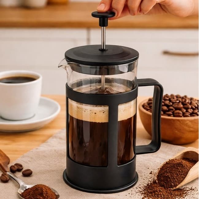 Cafeteira Prensa Francesa 300ml Vidro Resistente Preta Cafe Gourmet Manual Portatil