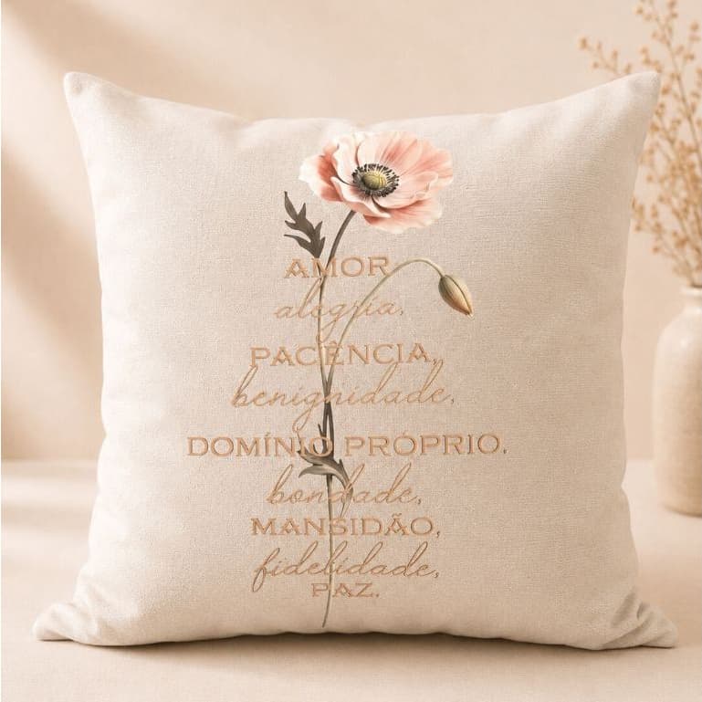 Almofada Fruto do Espírito Cristã | Almofada Decorativa Floral com os 9 Frutos do Espírito | Gálatas 5:22-23 | 20.7