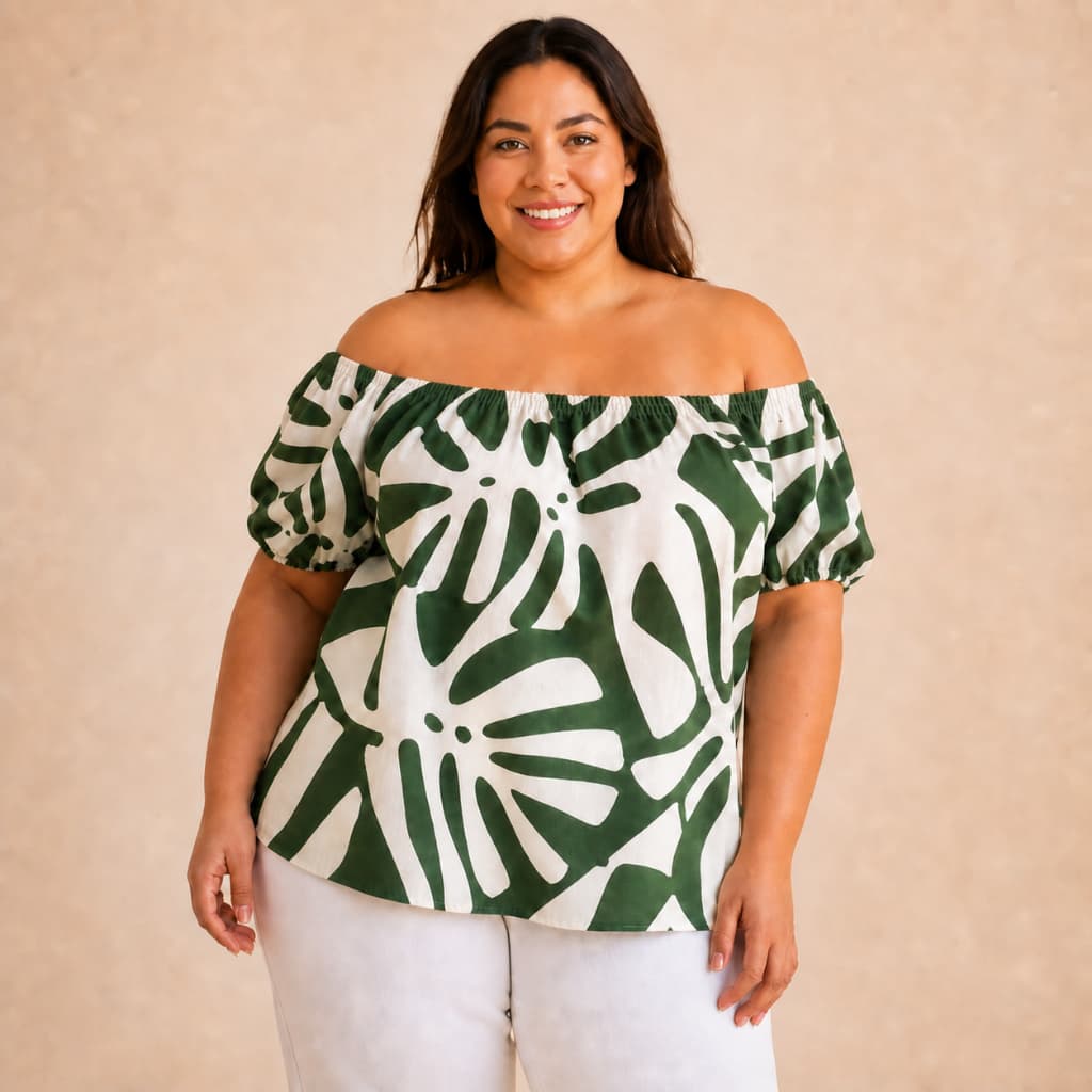 Blusa Feminina Plus Size Ciganinha Ombro A Ombro Estampada