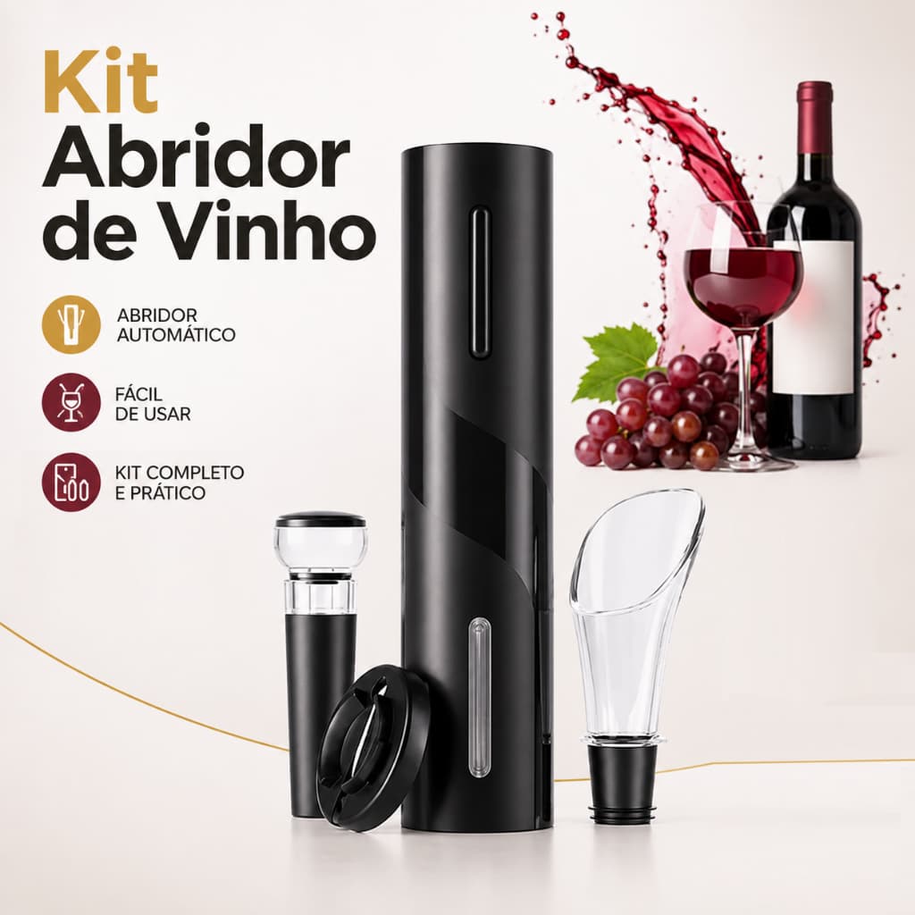 Abridor Vinho Eletrico Saca Rolhas Automatico Pilhas Cortador Lacre Botao Reutilizavel Bar Cozinha