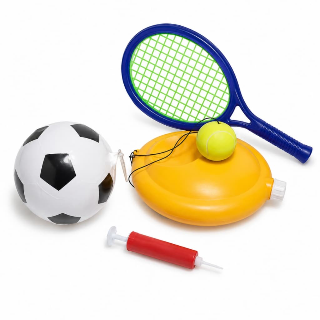 Brinquedo Infantil Kit Esportivo 2 em 1 Futebol Tênis com Raquete e Bolas