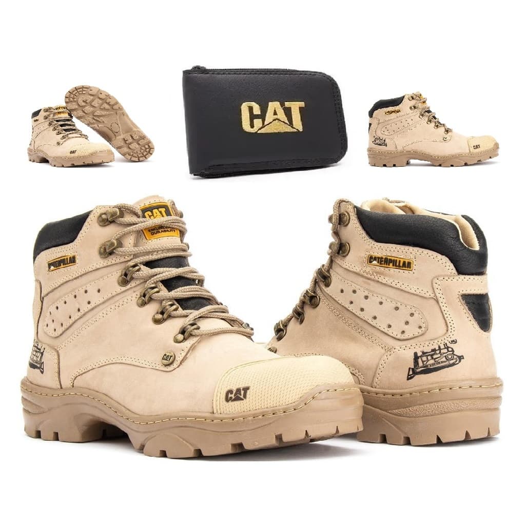 Bota CAT Coturno Couro Legítimo Caterpillar carteira Brinde Conforto Pronta Entrega ENVIO RAPIDO