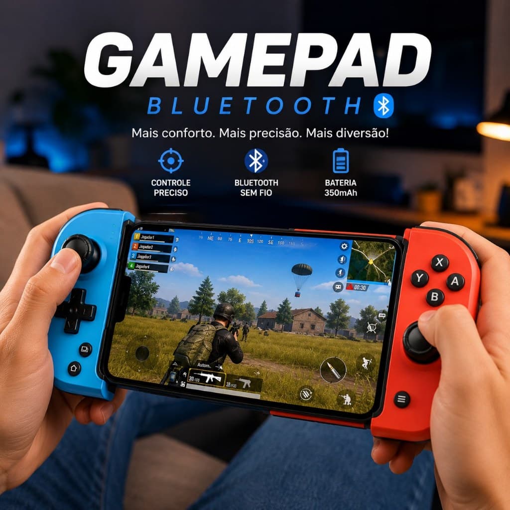 Controle Gamer Bluetooth para Celular Gamepad Extensível Recarregável iOS Android