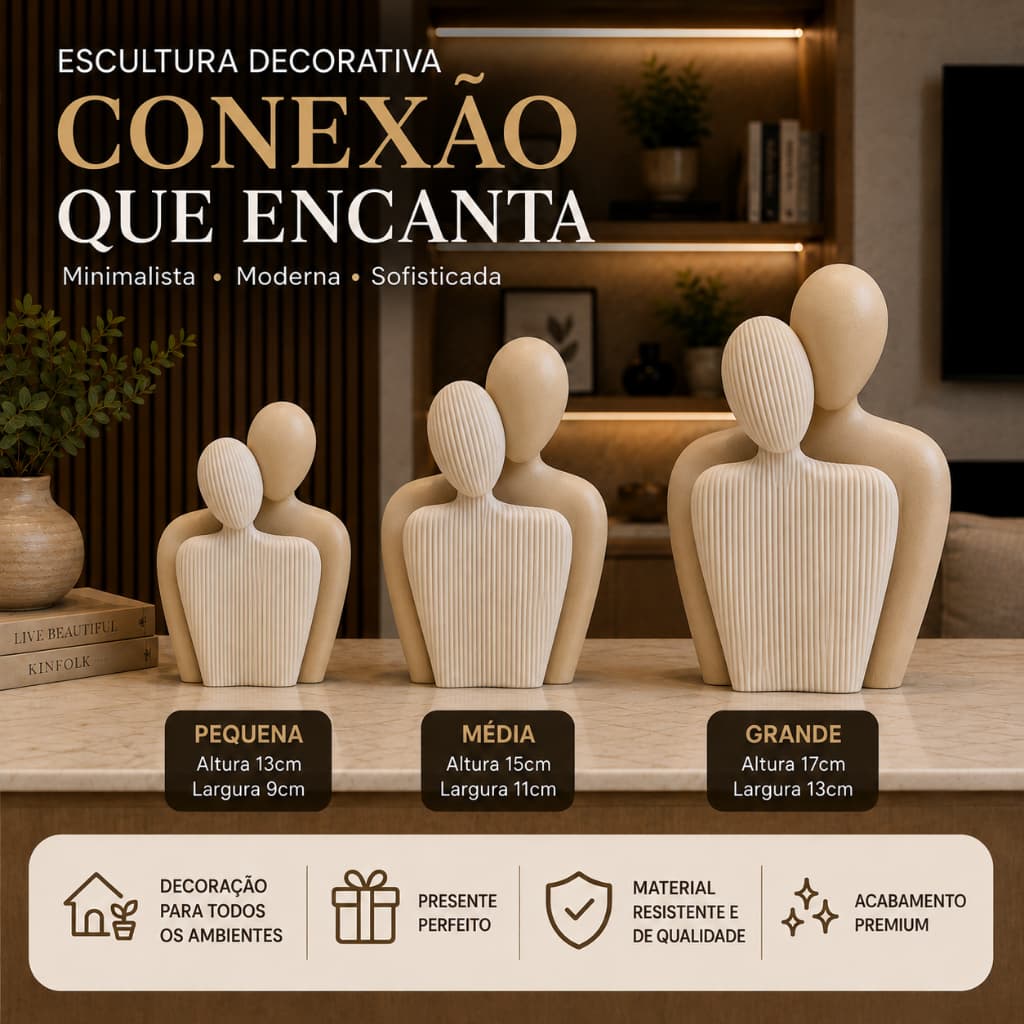 Escultura Decorativa Casal Abraçado Minimalista – Decoração Moderna