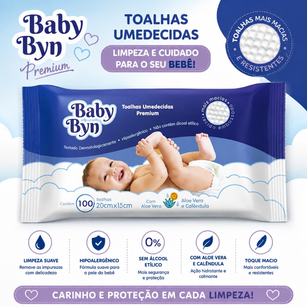 Lenço Umedecido Baby Byn (Pacote com 100 unidades) – Cuidado e Pureza