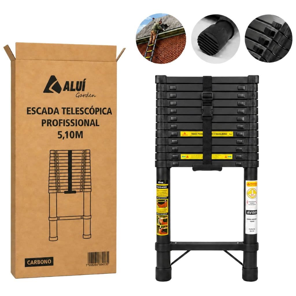 Alui Escada Telescópica Alumínio Carbono13 Degraus 5M Portátil Retrátil Suporta 150kg  Extensível