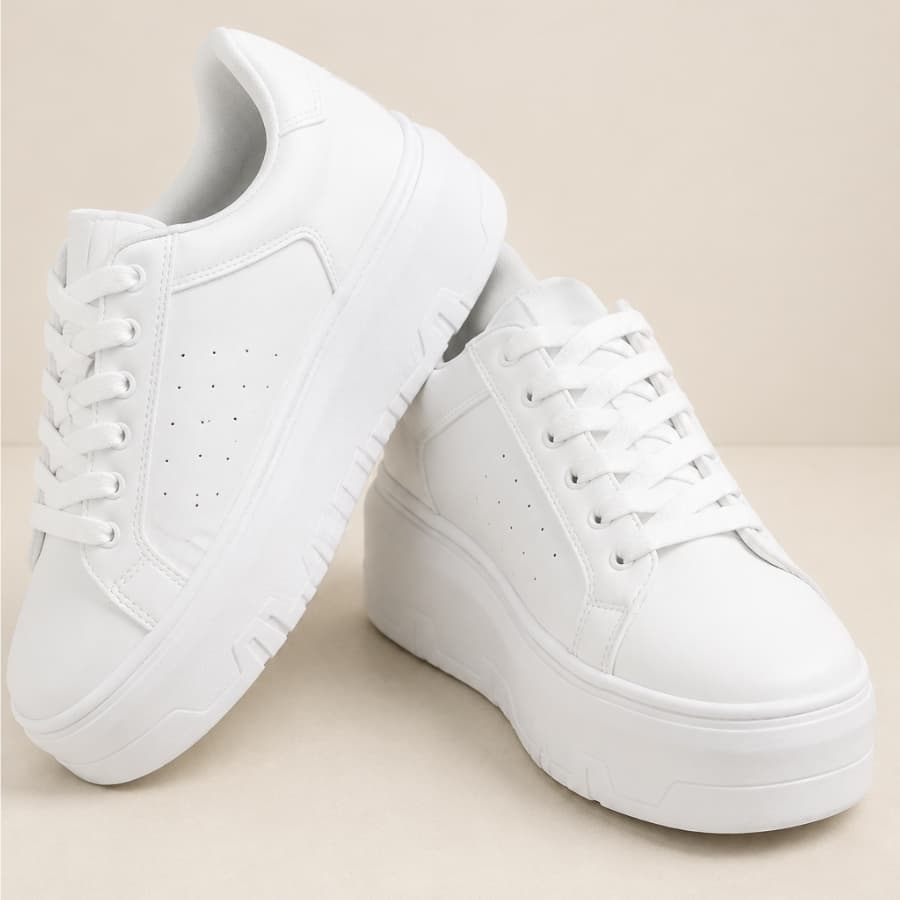 CalçadoTênis Moda Feminina Plataforma Alto Branco Minimalista Sapato Para Trabalhar