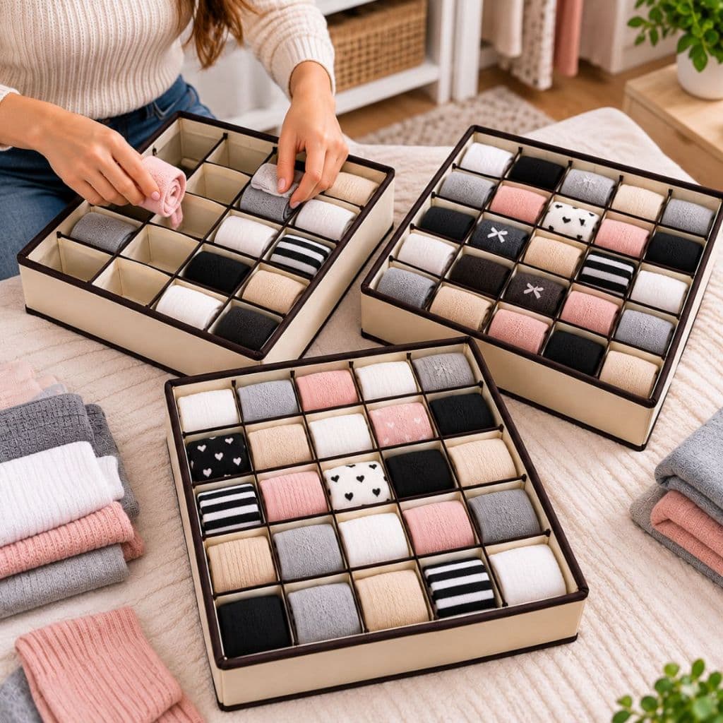 Organizador de Gavetas Dobrável 24 Compartimentos para Meias Roupas Íntimas Acessórios 32x32x10cm