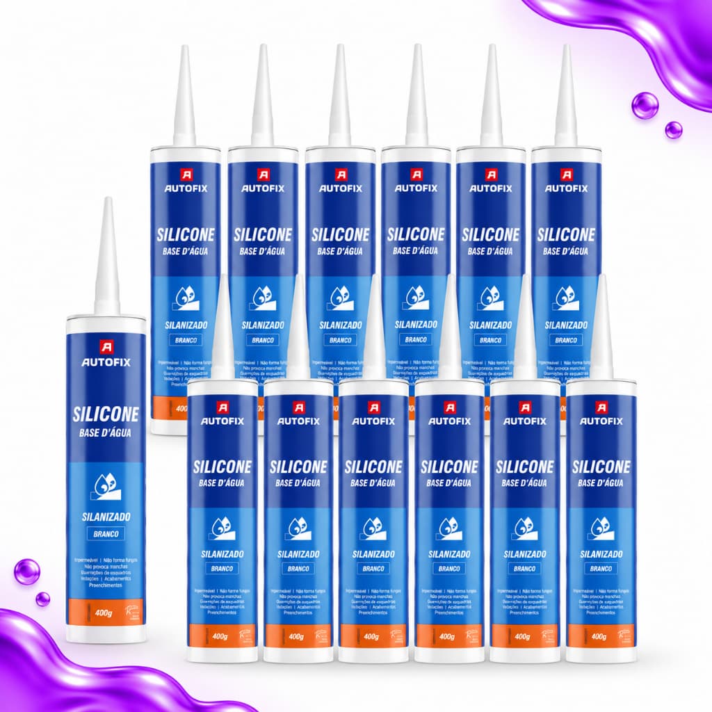 12 Unidades Silicone Acrílico Base D'Água Autofix 400g Branco Selante Pintável Trincas Fissuras