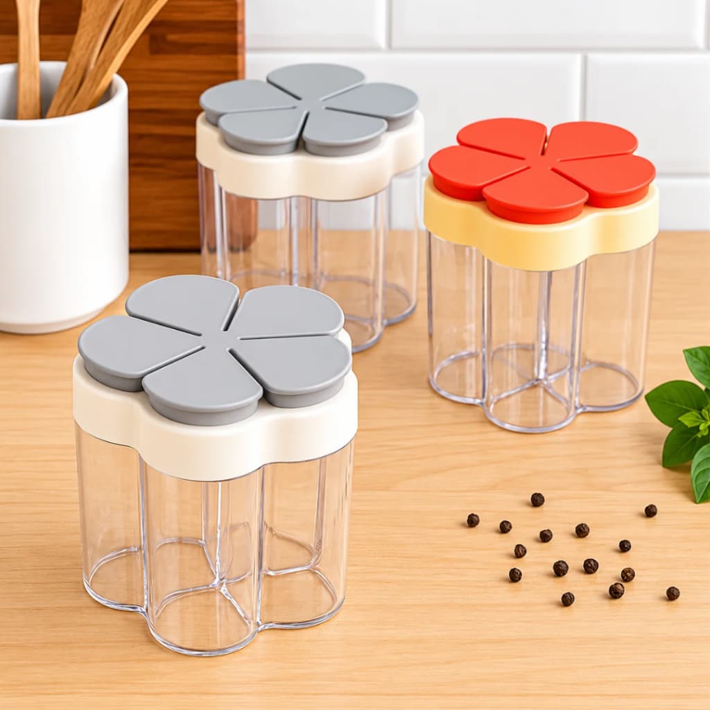 Porta Temperos 5 Divisórias Organizador de Condimentos Pote Especiarias Tampa Flip Cozinha Prático