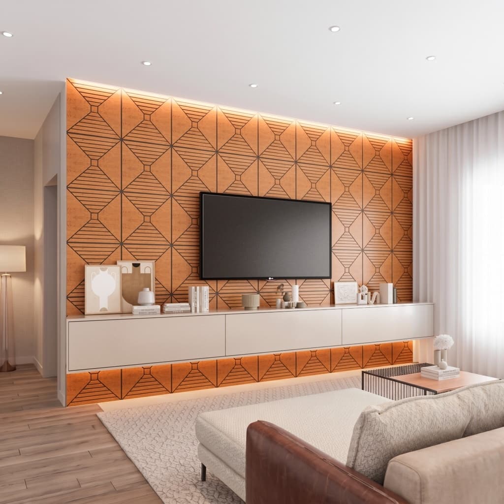 Painel 3D MDF para TV 45x45cm Kit 16 Placas WallplacBr Cinamomo