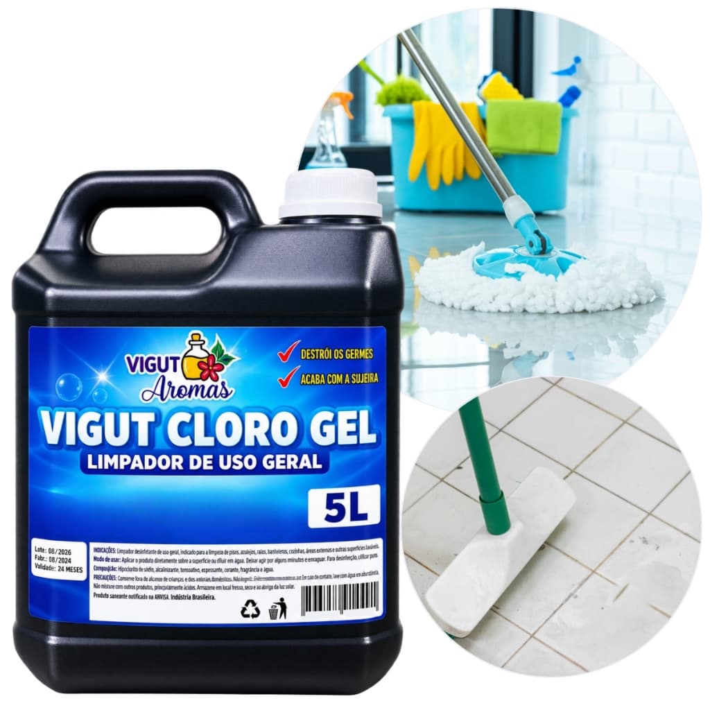 Cloro Gel 5 Litros Tira Limo Limpeza Profunda Galão Alto Rendimento Limpador de Uso Geral