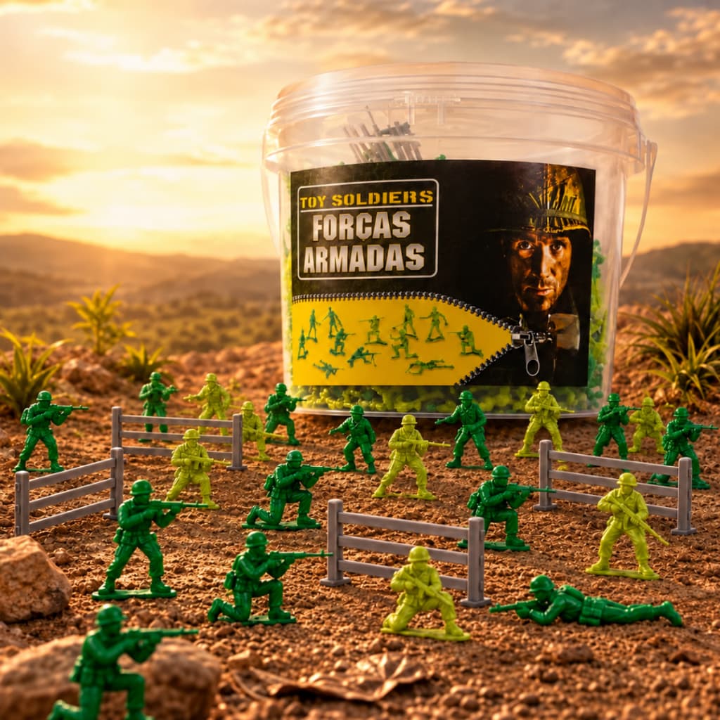 Kit Gulliver Soldadinhos de Brinquedo Forças Armadas 54 Miniaturas 12 Posições com 4 Cercados