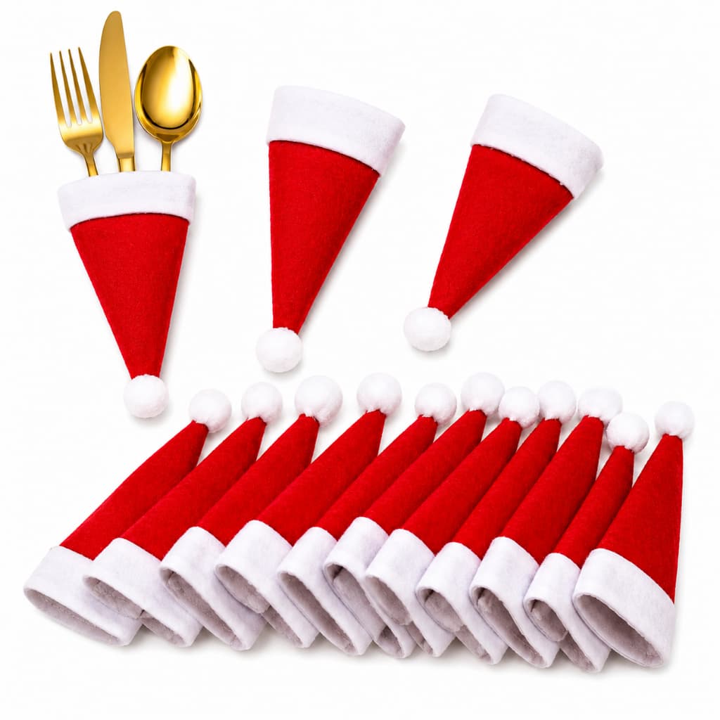 Porta Talheres Natalino Lavável Reutilizável 12x6cm | Enfeite de Mesa Natal em Poliéster Alta Qualidade Não Desbota