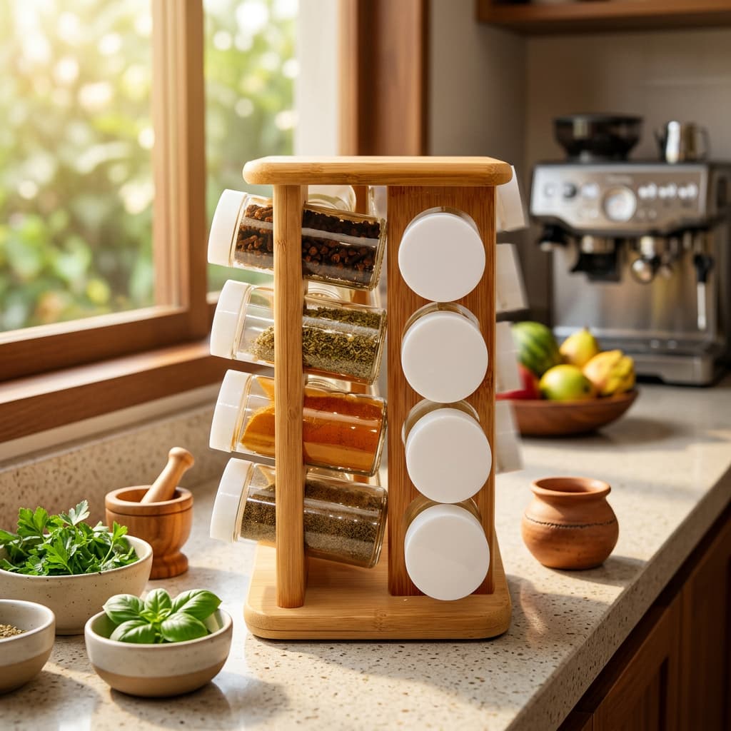 Porta Temperos Giratório Com 16 Frascos De Vidro Organizador Ervas/ Temperos/ Sal Cozinha Suporte Condimentos Rotativo